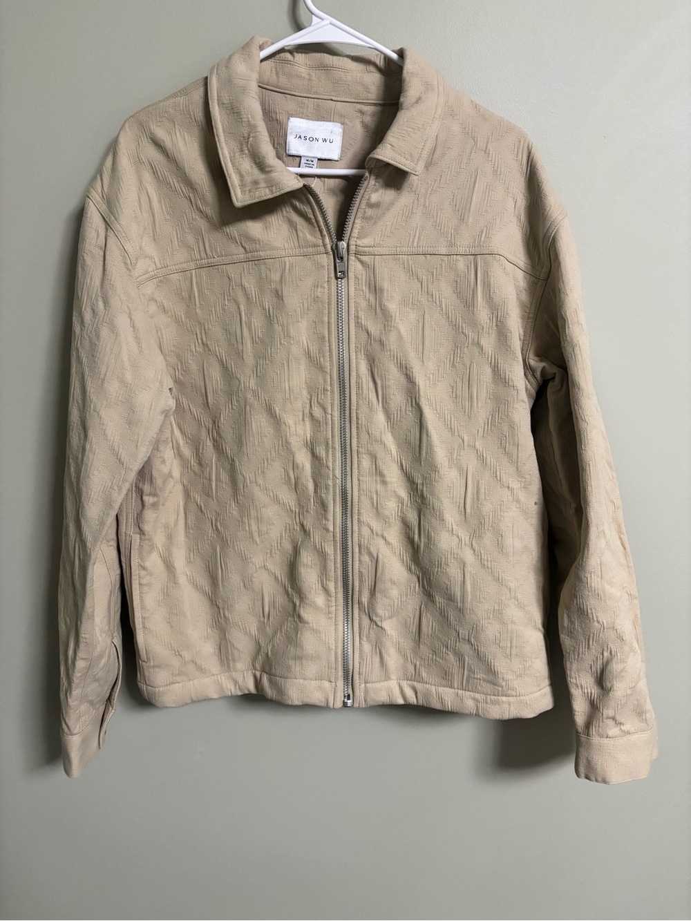 Jason Wu Cream Textured Zip-Up Jacket Point  Collar Beige Size Medium Cotton